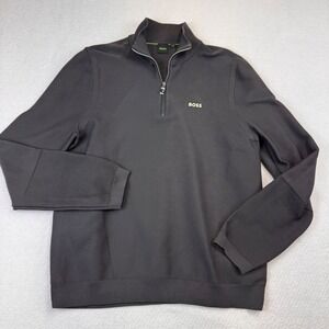 BOSS Hugo Boss Mens Quarter Zip Pullover Sweater Ribbed Texture Charcoal Gray  L